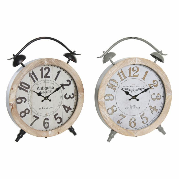 Reloj de Mesa DKD Home Decor 41 x 6,5 x 52,5 cm Cristal Natural Negro Gris Hierro Vintage Madera MDF (2 Unidades)
