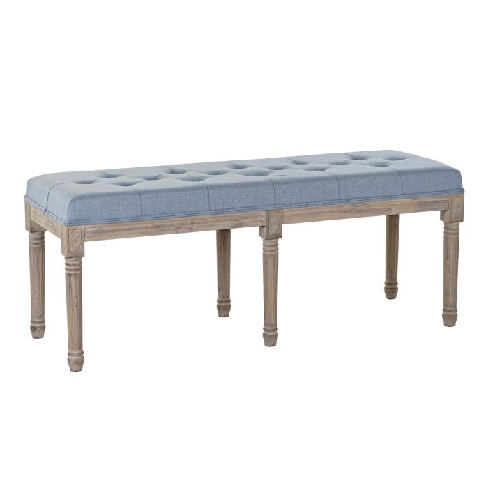 Banqueta DKD Home Decor Azul Poliéster Lino Madera de caucho (122 x 41 x 48 cm)