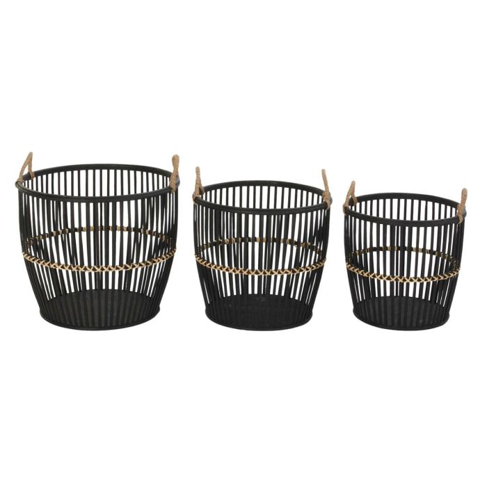 Cesta Colonial DKD Home Decor Negro Natural 38 x 39 x 38 cm Set de 3 (2 Unidades)