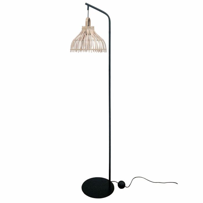 Lámpara de Pie DKD Home Decor Negro Metal Marrón Ratán (40 x 40 x 160 cm)