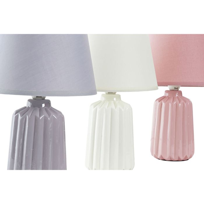 Lámpara de mesa DKD Home Decor Cerámica Gris Rosa Poliéster Blanco Marfil 220 V 25 W (17 x 17 x 28 cm) (3 Unidades) 2
