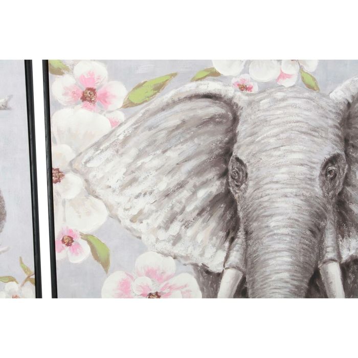 Cuadro DKD Home Decor Elefante 100 x 3,5 x 100 cm Colonial Flores (2 Unidades) 2