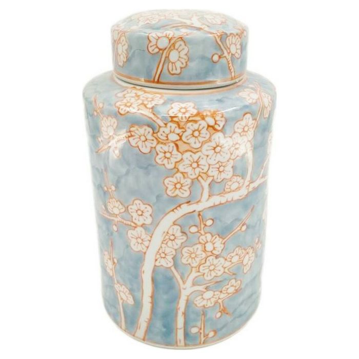 Jarrón DKD Home Decor Porcelana Azul Naranja 18 x 18 x 30 cm Oriental