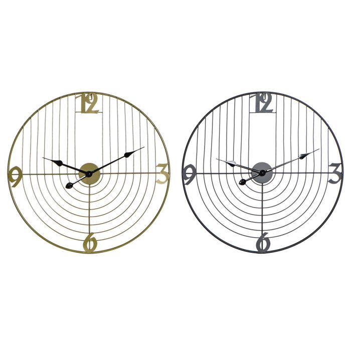 Reloj de Pared DKD Home Decor Negro Dorado Metal 60 x 3 x 60 cm Moderno (2 Unidades)
