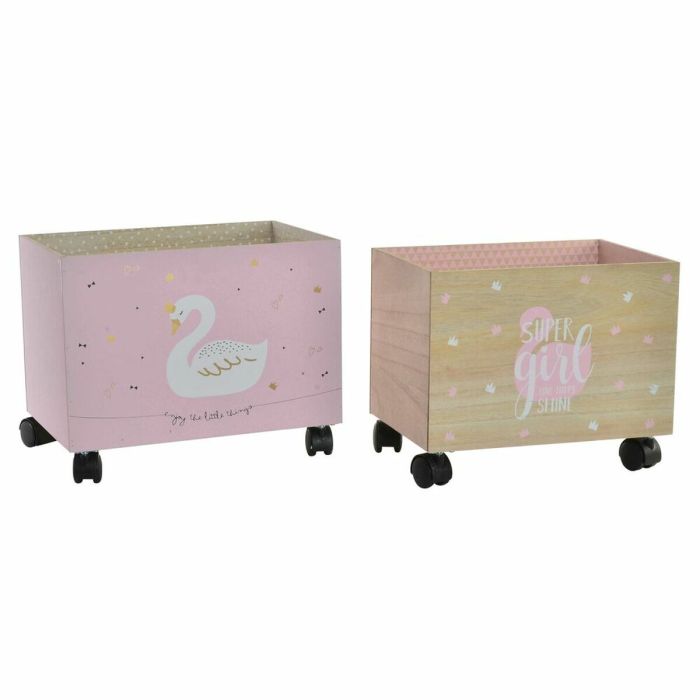 Caja Baby DKD Home Decor Rosa Palo Natural 26 x 31 x 39 cm Set de 2