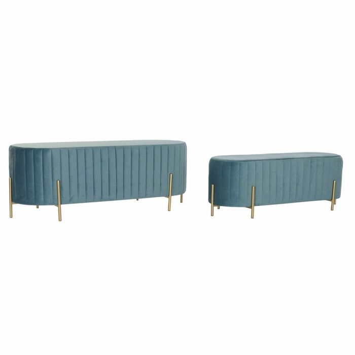 Banqueta DKD Home Decor Azul Dorado Metal Poliéster Terciopelo (123 x 50 x 45 cm)