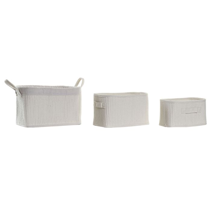 Cesta DKD Home Decor Blanco 27 x 24 x 37 cm Set de 3