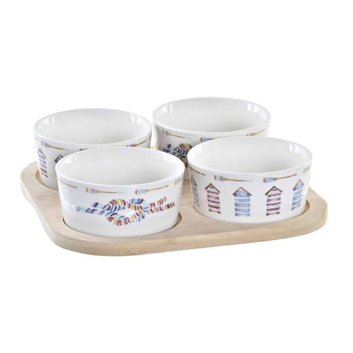 Set de Aperitivo DKD Home Decor Azul Natural Bambú Gres Mediterráneo 19,7 x 19,7 x 1 cm (5 pcs)