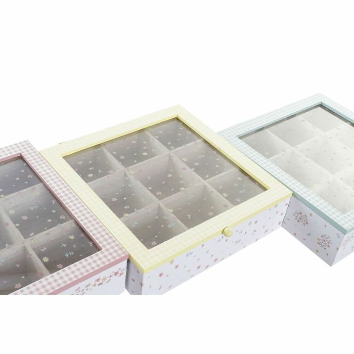 Caja para Infusiones DKD Home Decor Cristal Metal MDF (24 x 24 x 7 cm) (3 Unidades) 1