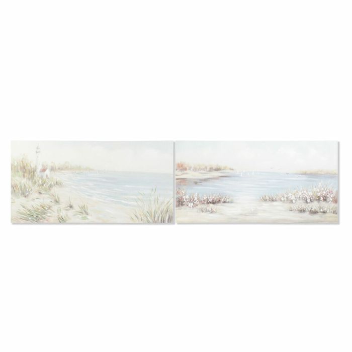 Cuadro DKD Home Decor 140 x 3,7 x 70 cm Playa Mediterráneo (2 Unidades)