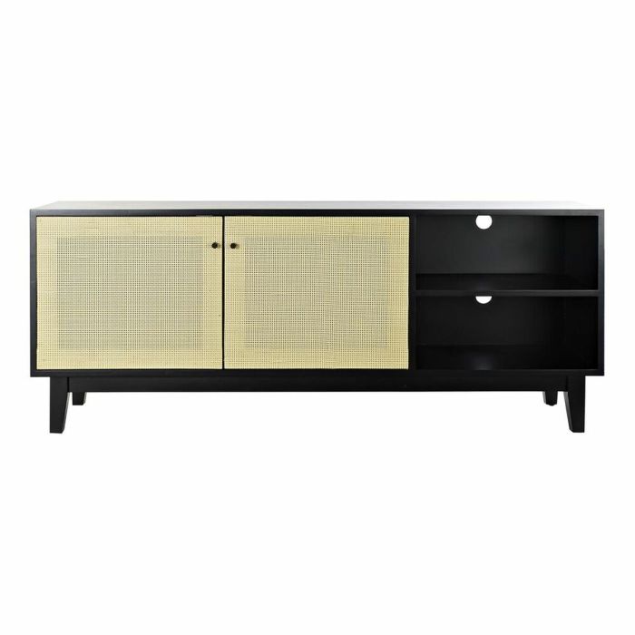 Mueble de TV DKD Home Decor Negro Abeto Ratán (160 x 65 x 38 cm) 3