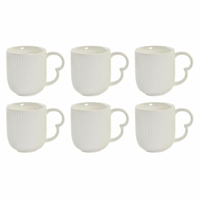 Juego de 4 Tazas Mug DKD Home Decor Natural Porcelana Blanco Bambú (350 ml) 3