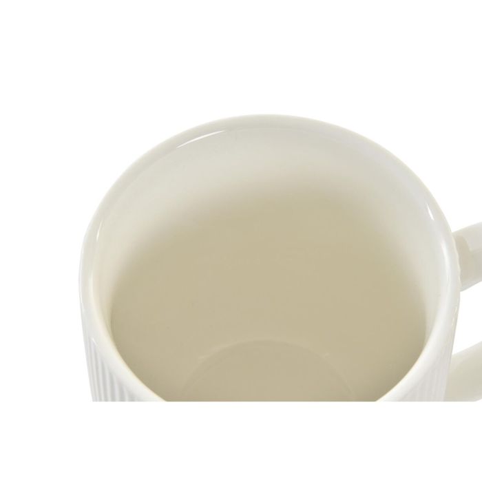 Juego de 4 Tazas Mug DKD Home Decor Natural Porcelana Blanco Bambú (350 ml) 2