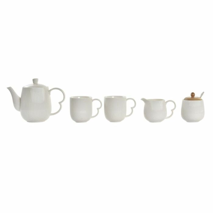 Juego de Tazas de Café DKD Home Decor Natural Porcelana Blanco Bambú 2