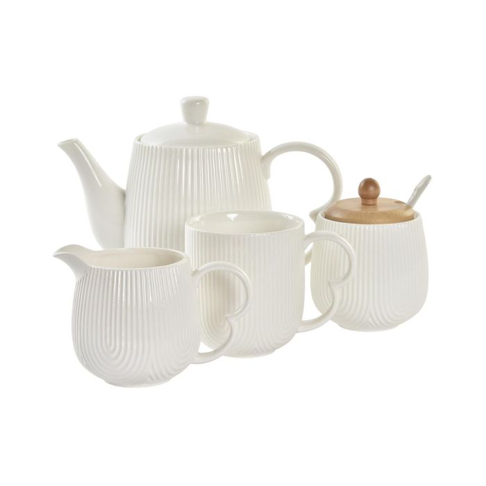 Juego de Tazas de Café DKD Home Decor Natural Porcelana Blanco Bambú 1