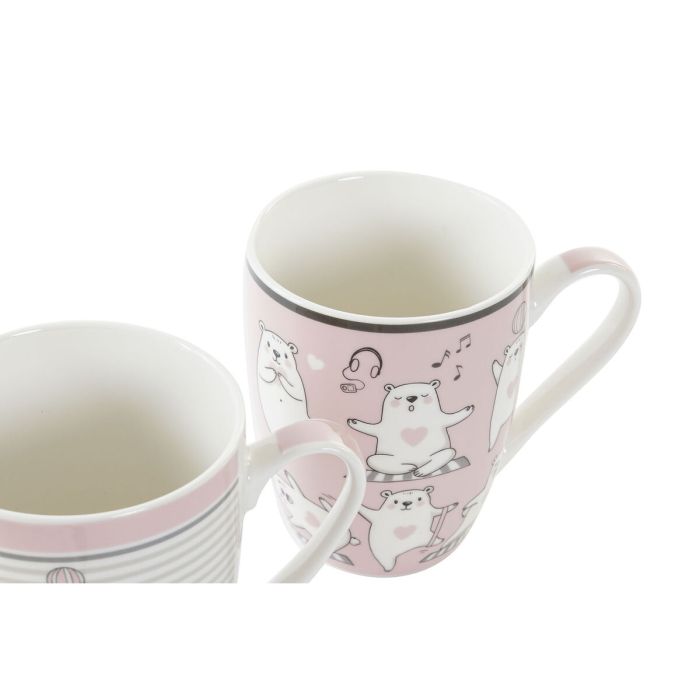Taza Mug DKD Home Decor Porcelana Rosa Blanco Infantil Oso (350 ml) (4 Unidades) 1