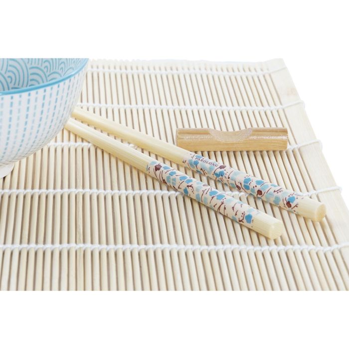 Set de Sushi DKD Home Decor 14,5 x 14,5 x 31 cm Azul Blanco Gres Oriental (16 Piezas) 2