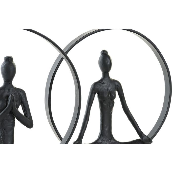 Figura Decorativa DKD Home Decor Negro Marrón Aluminio Madera de mango Yoga Moderno (23 x 10 x 27 cm) (2 Unidades) 2