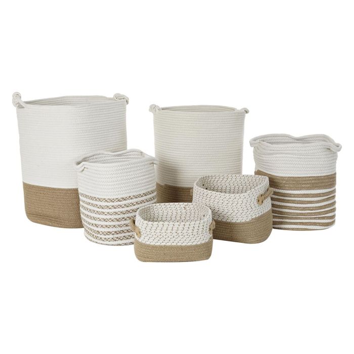 Cesta Boho DKD Home Decor Blanco Marron 45 x 54 x 45 cm Set de 6