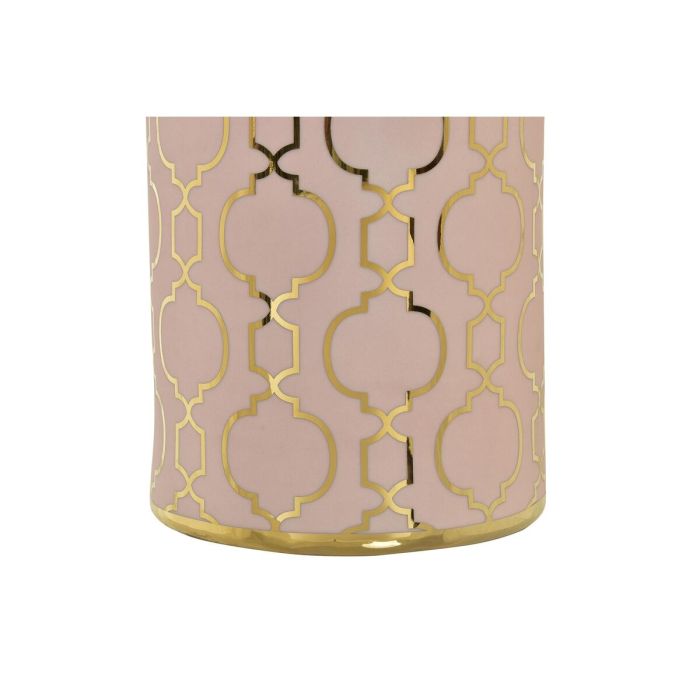 Jarrón DKD Home Decor 13,5 x 13,5 x 36 cm Porcelana Rosa Dorado Oriental Cromado 1