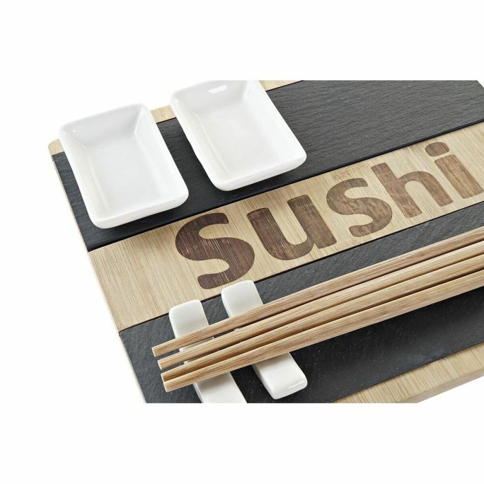 Set de Sushi DKD Home Decor Negro Natural Bambú Pizarra Oriental 25 x 22 x 3 cm 1