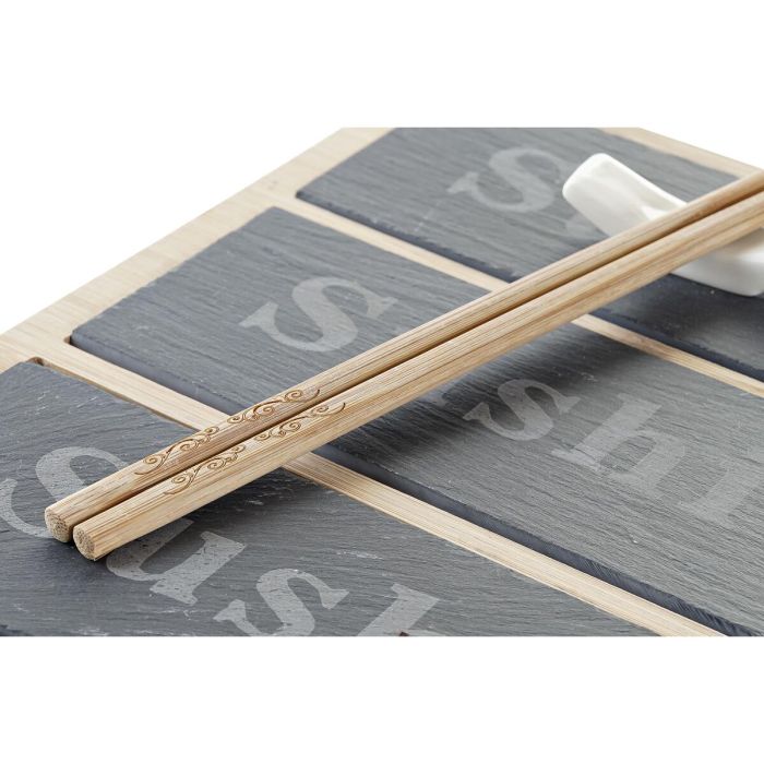 Set de Sushi DKD Home Decor Bambú Pizarra Negro Natural Oriental 25 x 19 x 3 cm 2