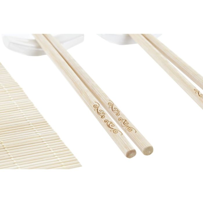 Set de Sushi DKD Home Decor Metal Bambú Blanco Natural Oriental 30 x 40 cm 28 x 22 x 2,5 cm (9 Piezas) 2