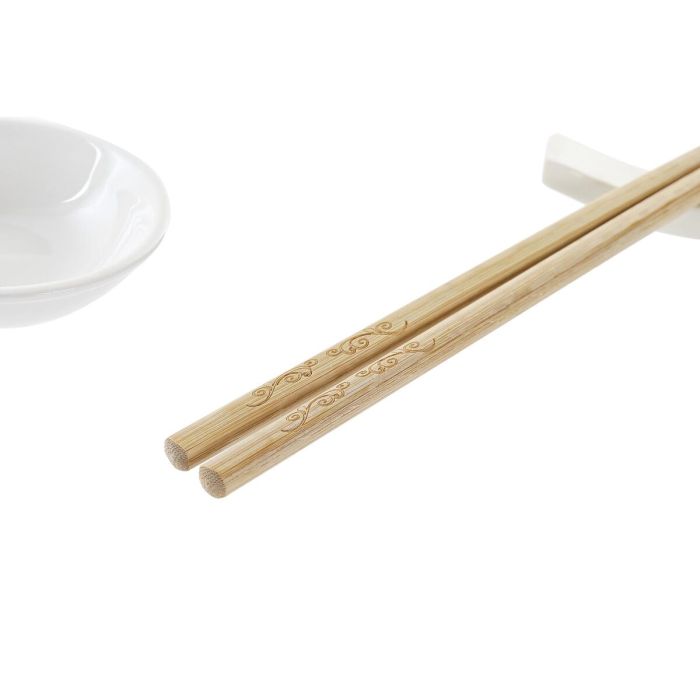 Set de Sushi DKD Home Decor Bambú Gres Blanco Natural Oriental 27,3 x 20,3 x 2,5 cm (12 Unidades) 2