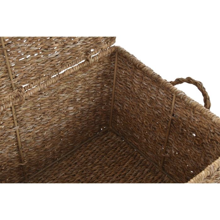 Juego de Cestas DKD Home Decor Con Tapa Natural Hierro Hierba marina (50 x 34 x 25 cm) (3 Piezas) 2