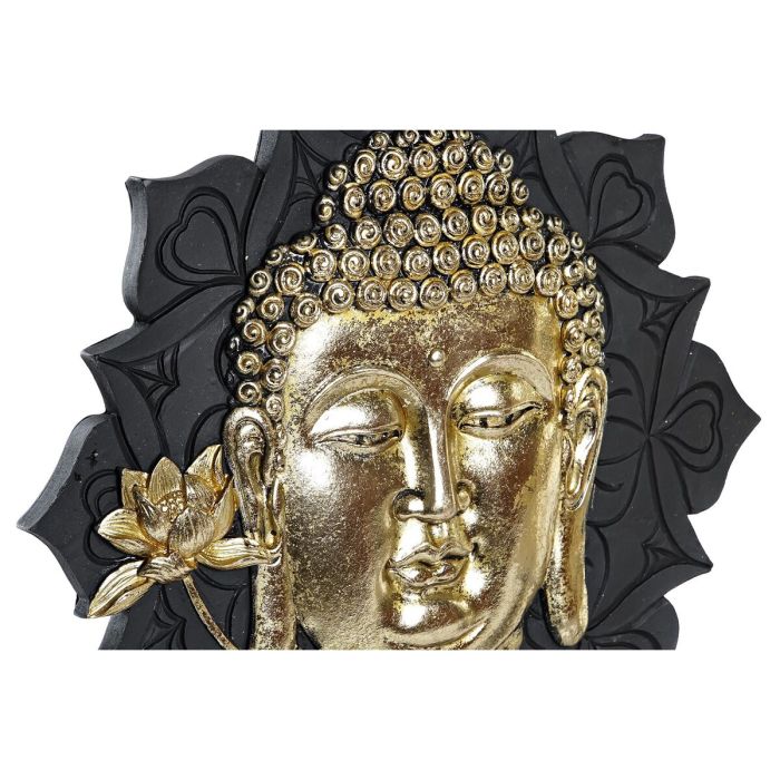 Figura Decorativa DKD Home Decor 27 x 8 x 33,5 cm Negro Dorado Buda Oriental (2 Unidades) 1