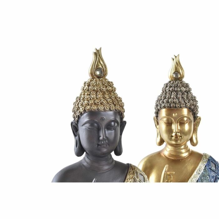 Figura Decorativa DKD Home Decor Azul Dorado Marrón Buda Resina (24 x 12 x 34 cm) (2 Unidades) 1