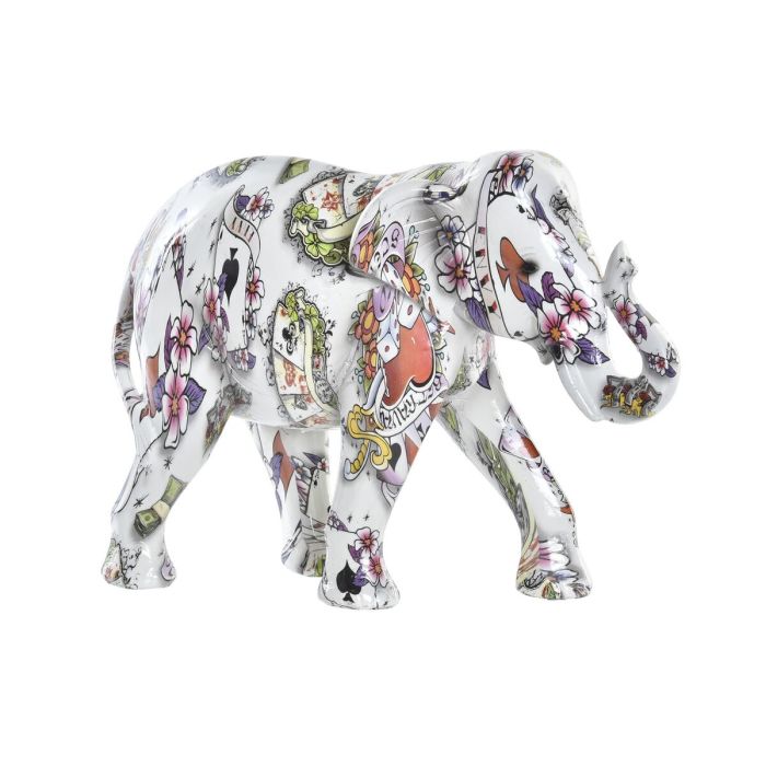 Figura Decorativa DKD Home Decor 23 x 9 x 17 cm Elefante Blanco Multicolor Colonial
