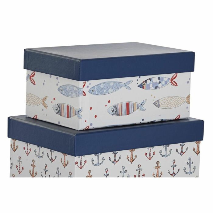 Set de Cajas Organizadoras Apilables DKD Home Decor Marino Blanco Azul marino Cartón (43,5 x 33,5 x 15,5 cm) 1