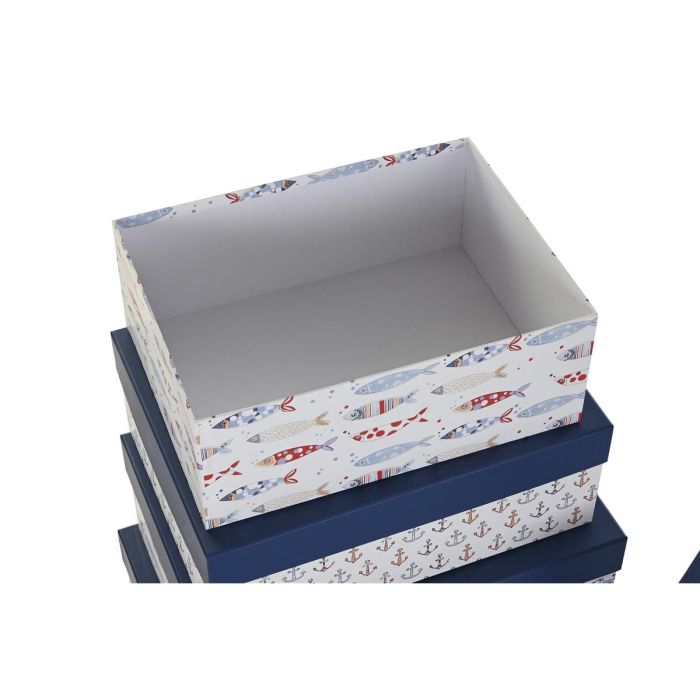 Set de Cajas Organizadoras Apilables DKD Home Decor Marino Blanco Azul marino Cartón (43,5 x 33,5 x 15,5 cm) 2