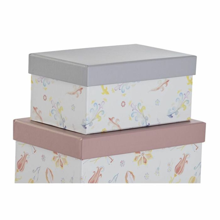Set de Cajas Organizadoras Apilables DKD Home Decor Rosa Lila Multicolor Cartón (43,5 x 33,5 x 15,5 cm) 1