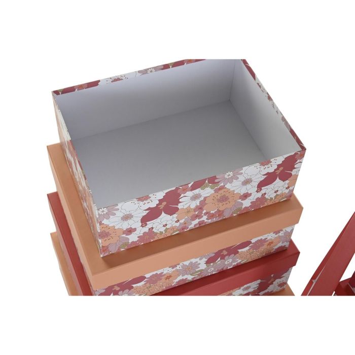 Set de Cajas Organizadoras Apilables DKD Home Decor Fucsia Blanco Melocotón Cartón (43,5 x 33,5 x 15,5 cm) 2