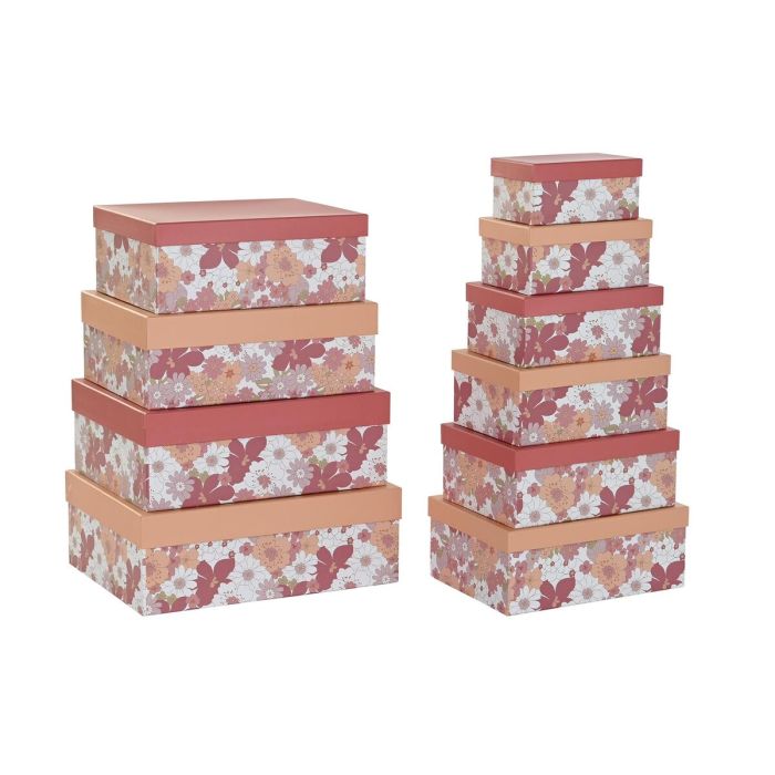 Set de Cajas Organizadoras Apilables DKD Home Decor Fucsia Blanco Melocotón Cartón (43,5 x 33,5 x 15,5 cm)