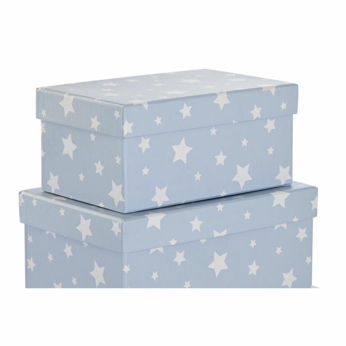 Set de Cajas Organizadoras Apilables DKD Home Decor Blanco Azul cielo Infantil Cartón (43,5 x 33,5 x 15,5 cm) 1