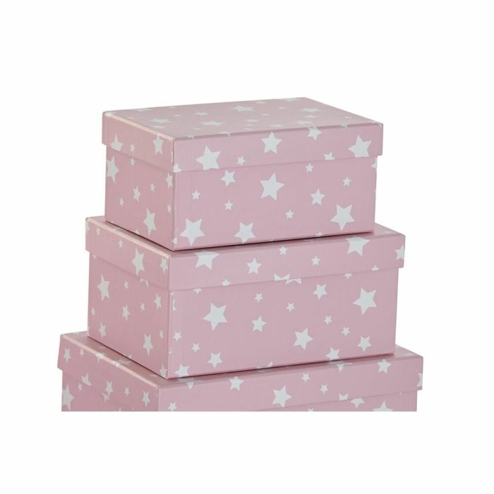 Set de Cajas Organizadoras Apilables DKD Home Decor Blanco Infantil Rosa claro Cartón (43,5 x 33,5 x 15,5 cm) 1