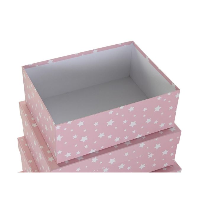 Set de Cajas Organizadoras Apilables DKD Home Decor Blanco Infantil Rosa claro Cartón (43,5 x 33,5 x 15,5 cm) 2