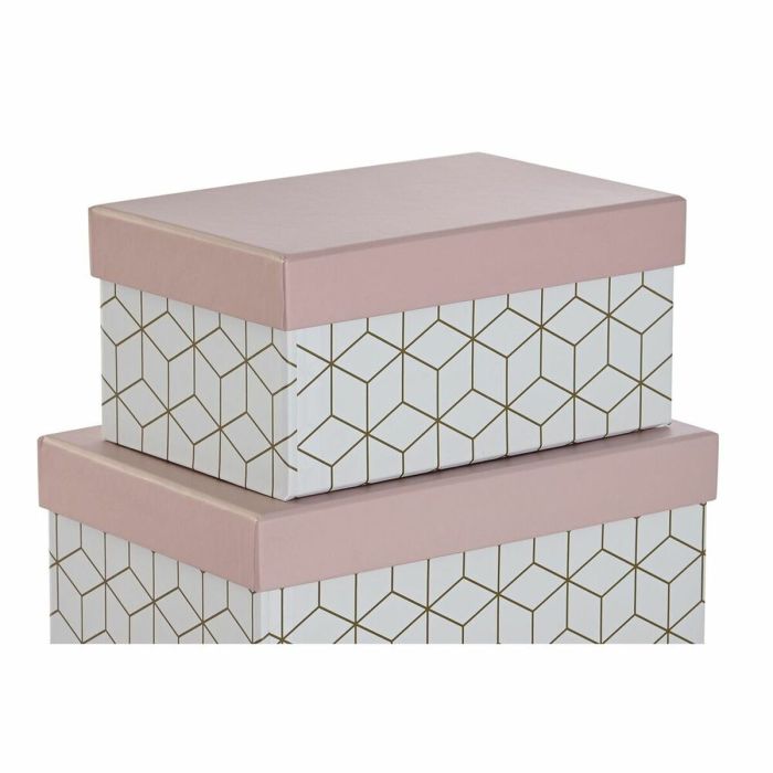 Set de Cajas Organizadoras Apilables DKD Home Decor Dorado Blanco Rosa claro Cartón (43,5 x 33,5 x 15,5 cm) 1