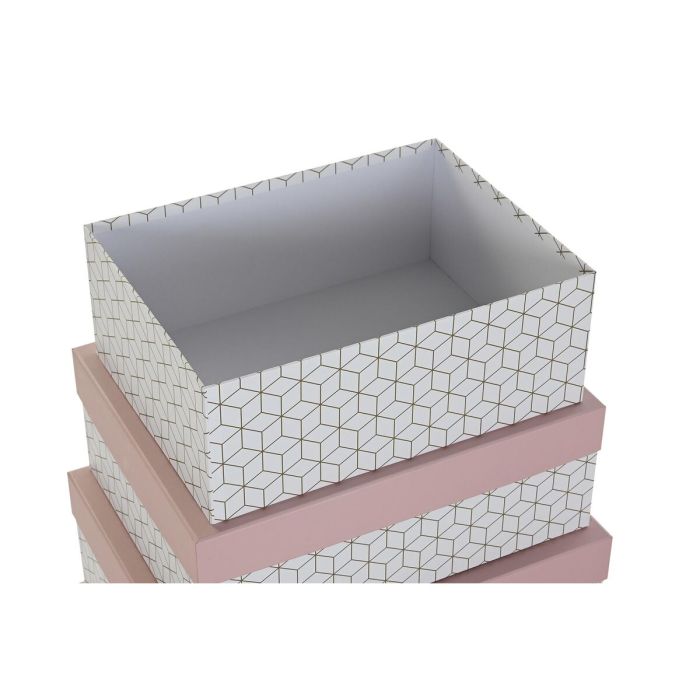 Set de Cajas Organizadoras Apilables DKD Home Decor Dorado Blanco Rosa claro Cartón (43,5 x 33,5 x 15,5 cm) 2