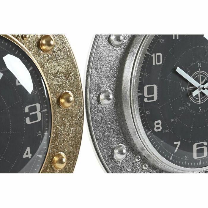 Reloj de Pared DKD Home Decor 48,5 x 6 x 48,5 cm Cristal Plateado Negro Dorado Hierro (2 Unidades) 1