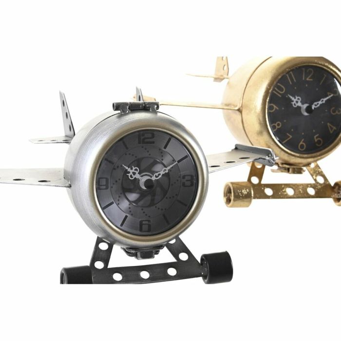 Reloj de Mesa DKD Home Decor Avión Cristal Plateado Dorado Hierro (23 x 16 x 13 cm) (2 Unidades) 2