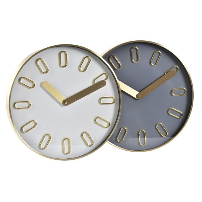 Reloj de Pared DKD Home Decor 35,5 x 4,2 x 35,5 cm Cristal Gris Dorado Aluminio Blanco Moderno (2 Unidades) 2