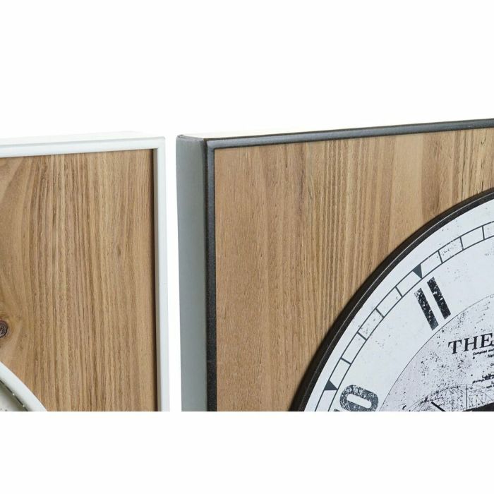 Reloj de Pared DKD Home Decor Negro Blanco Hierro Vintage 60 x 4,5 x 60 cm Madera MDF Mapamundi (2 Unidades) 1