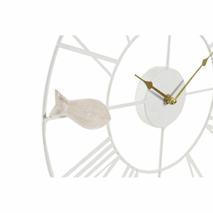 Reloj de Pared DKD Home Decor 39 x 3,5 x 39 cm Metal Marrón Blanco Madera MDF Mediterráneo Peces 2