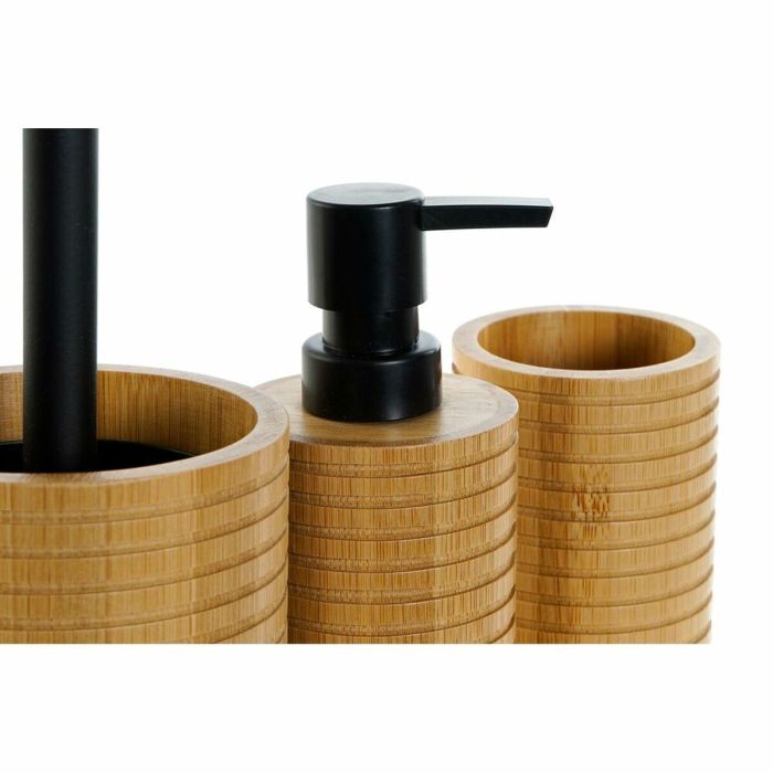 Set de Baño DKD Home Decor Negro 7 x 7 x 16,5 cm Natural (3 Piezas) 2