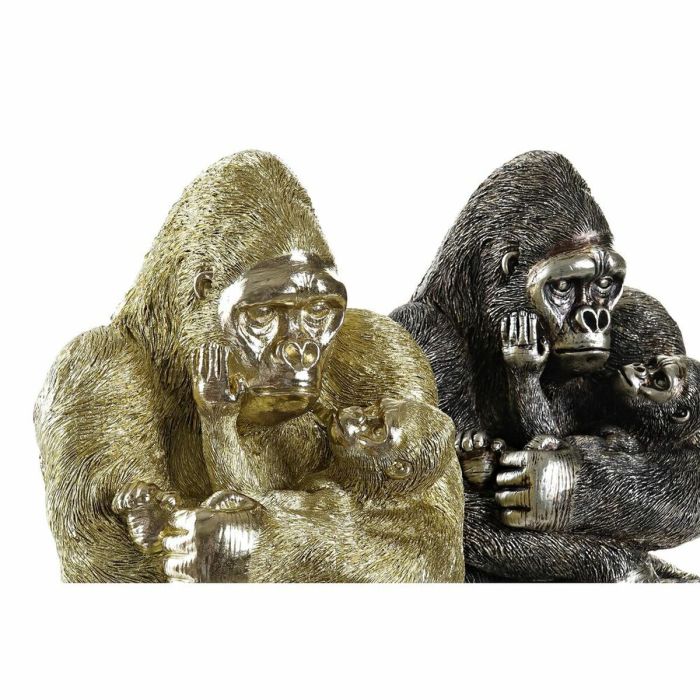 Figura Decorativa DKD Home Decor Plateado Dorado Resina Gorila (22 x 23,5 x 31 cm) (2 Unidades) 2