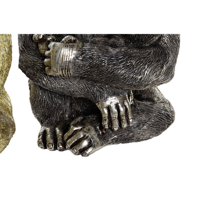 Figura Decorativa DKD Home Decor Plateado Dorado Resina Gorila (22 x 23,5 x 31 cm) (2 Unidades) 1